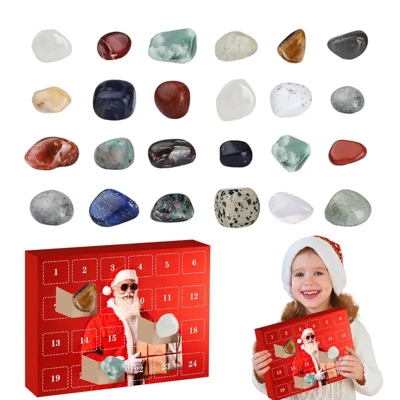 

Advent Calendar 2024 24 Pcs Natural Crystal Gemstone Stone Minerals Box Complete Rock Collection Christmas Countdown Kids Gift