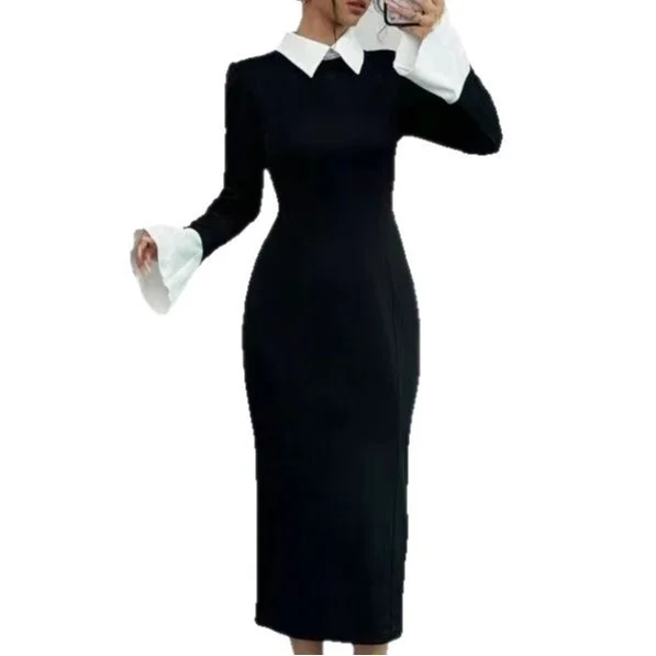 Elegancki płaszcz w stylu vintage z długim kołnierzem, wyszczuplający, maxi, dzianinowy z włókna poliestrowego, długi rękaw.