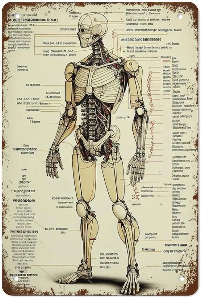 Robotic Humanoid Diagram Art Design Prints Wall Funny Vintage Metal Tin Sign Decor Bedroom Living Room Kitchen Yard Garden  sign