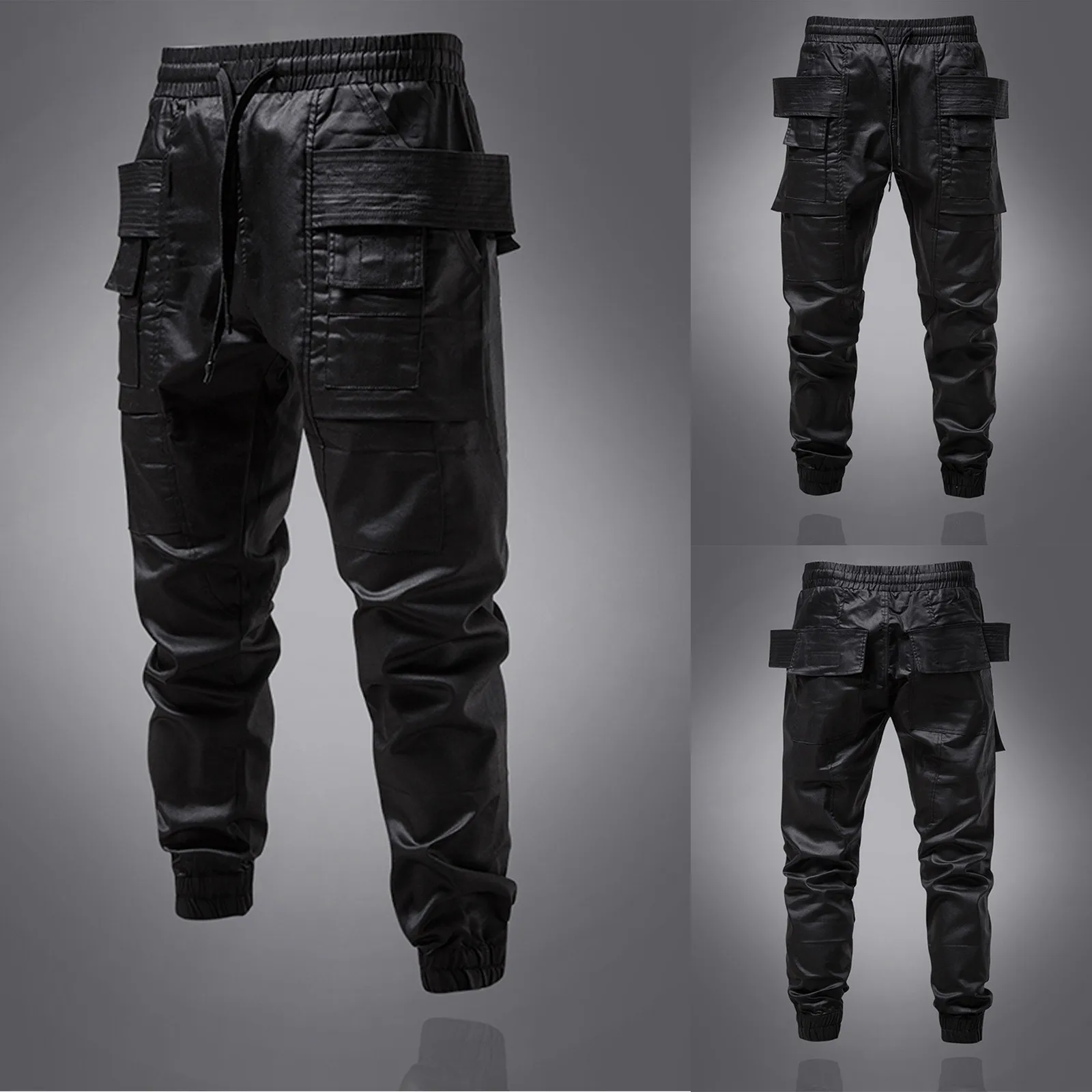 Punk Pants Multi Pockets Cargo Pants Joggers Men Black Techwear Harajuku Hip Hop Streetwear Trousers Fashion Beach Pocket Pants