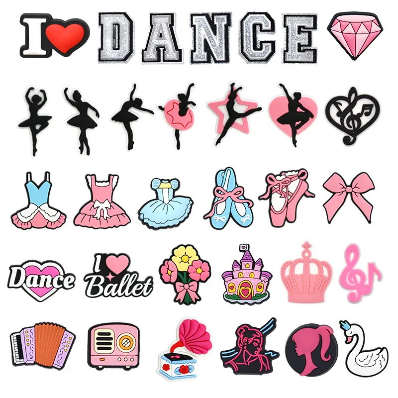 I Love Dancing Series Mix Shoes Charms PVC Shoe Bag DIY Charm Accessories Used for Ballet Enthusiast Boy Girl Xmas Gifts