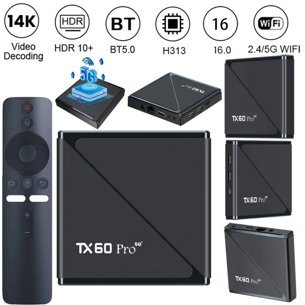 

TX60 PRO Smart TV Box Android 16 Allwinner H313 Quad Core 2.4G&5G Dual WiFi6 Media Player Set Top Box Very Fast 1080P Smart Box