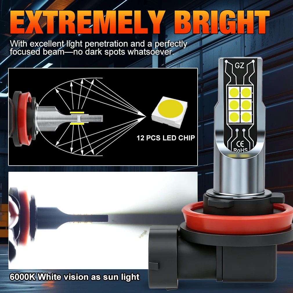 XSTORM 1/2 Stück H11 LED-Nebelscheinwerfer Glühbirnen Canbus Fehlerfrei 9005 HB3 9006 HB4 H7 H4 LED-Leuchten für Auto 30000LM 80W 12V – Detail 3