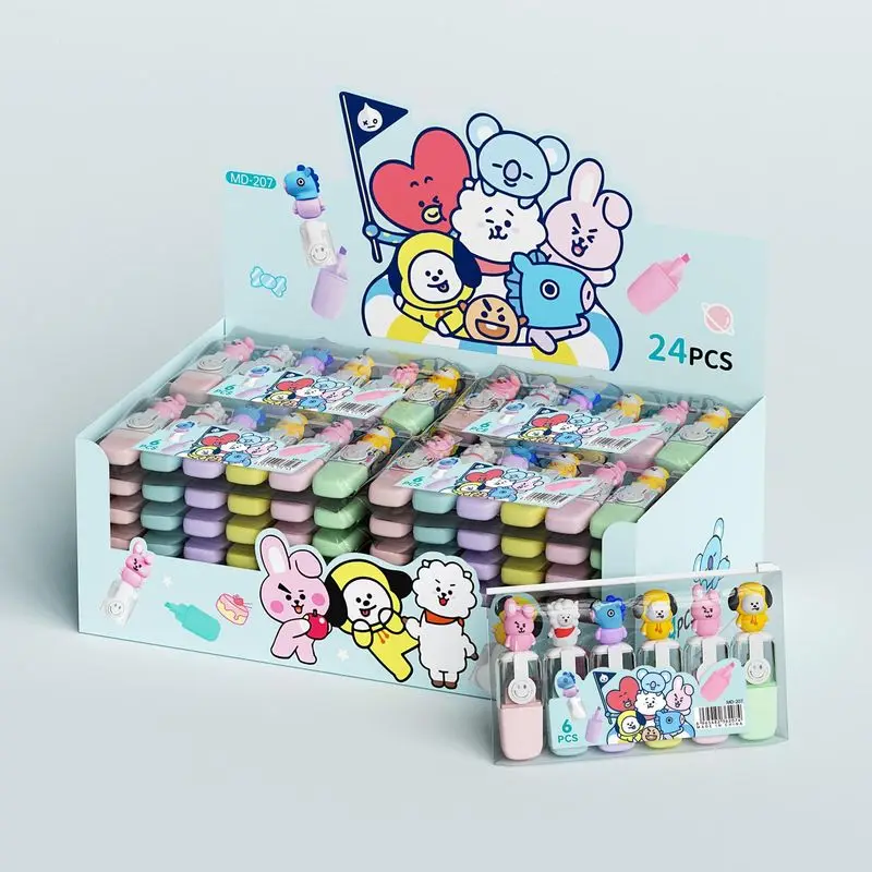 36pcs Sanrio 6color Highlighters Kawaii My Melody Kuromi School Office Stationery Student Drawing Supplies Mini Paint Marker Pen