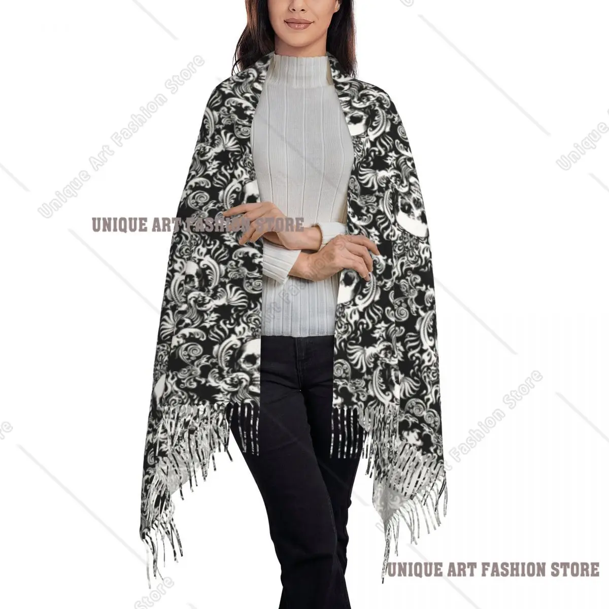 مخصص طباعة خمر هالوين الأسود القوطية الجمجمة وشاح دمشق النساء الرجال الشتاء الدافئة الأوشحة شال التفاف