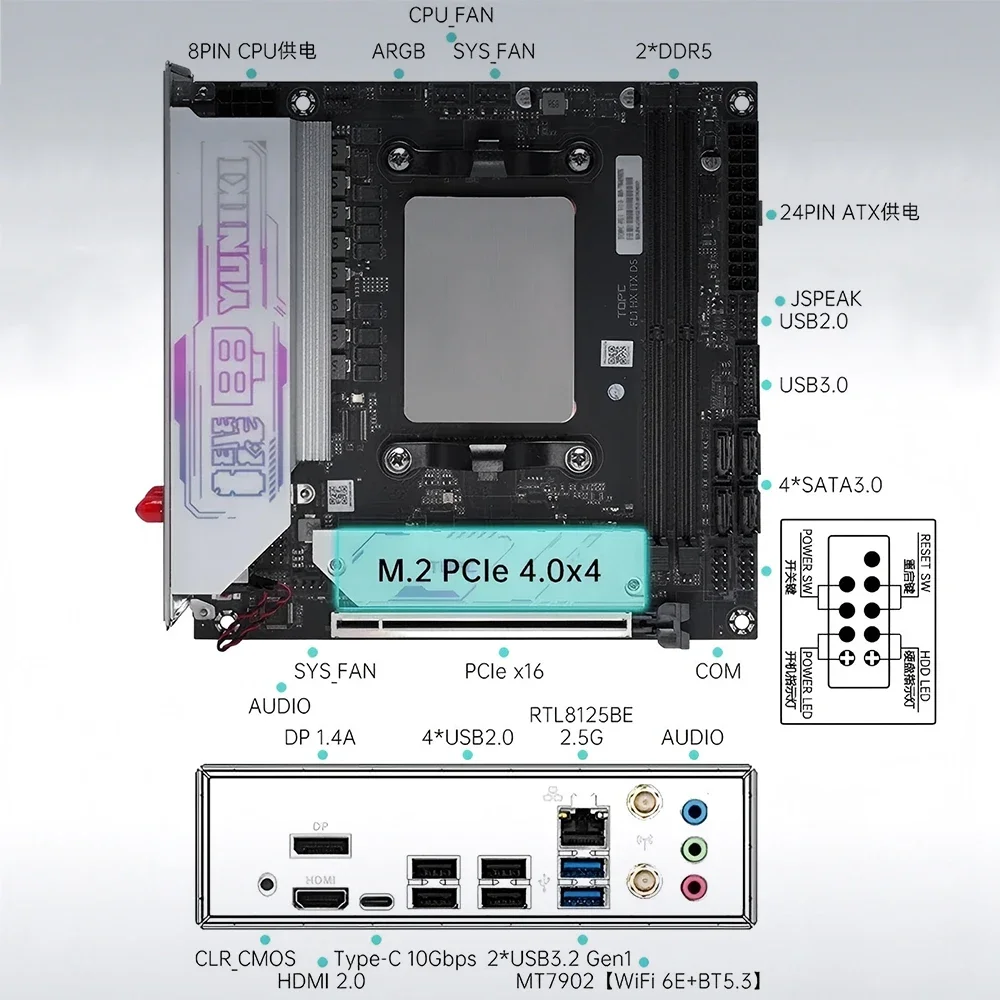 Tarjeta Madre para Juegos AMD Ryzen 7 7745HX Ryzen 9 7845HX/7945HX/8945HX, 2*DDR5, 2*M.2 2280 SSD, 4*SATA3.0, WiFi, BT