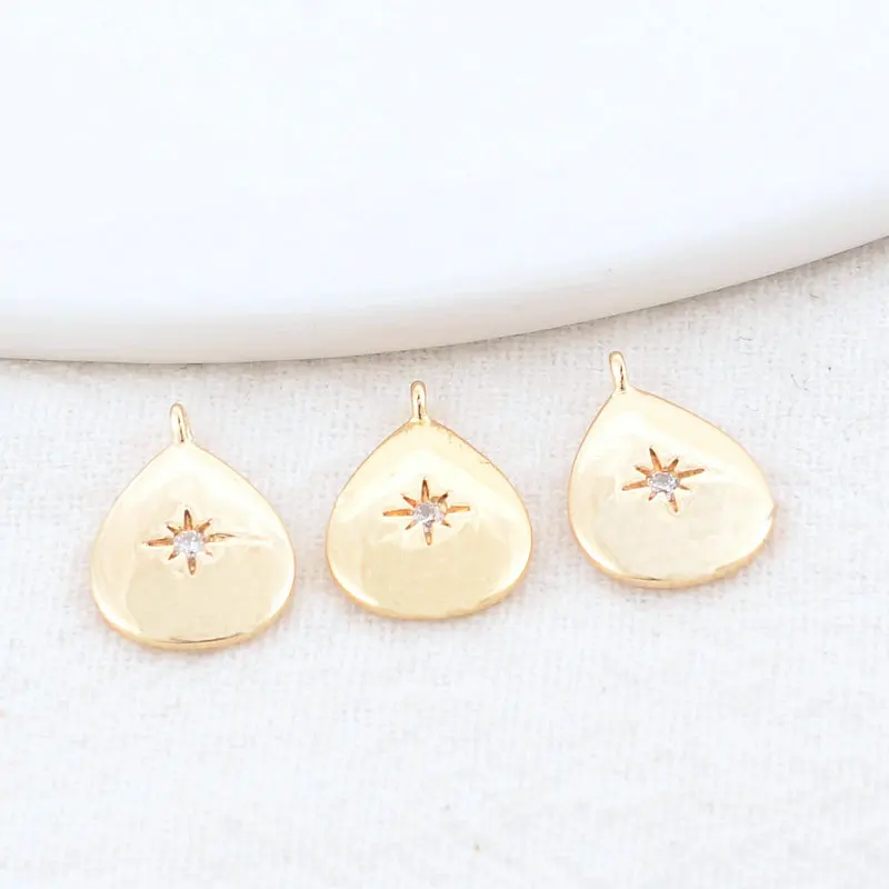 9.5*14MM 14K Gold Color Brass and Zircon Drop and Star Charms Pendants Necklace Jewelry Making Supplies Diy Accessories