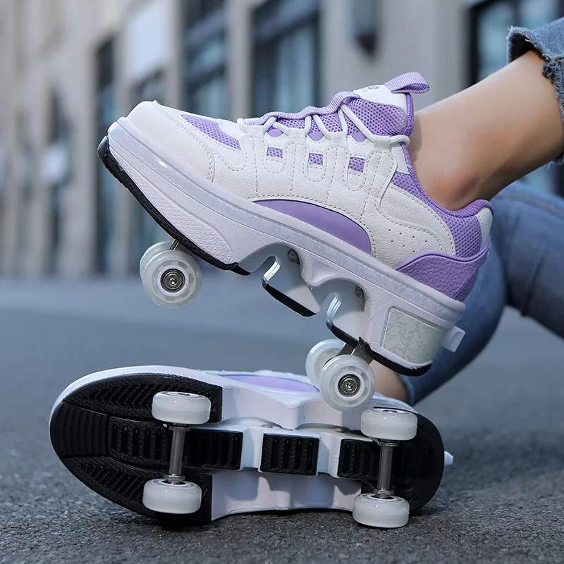 Verstelbare Rolschaatsen Voor Kinderen – 2-in-1 Schoenen Met Wielen, USB-oplaadbaar, Wit, Maat 36 EU