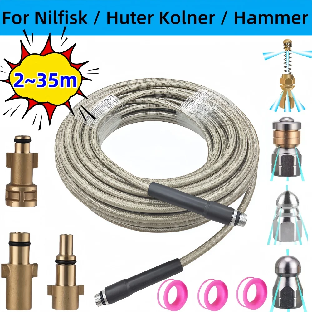 2~35m Sewer Drain Water Cleaning Hose Pipe Cleaner Kit Car Wash Hose Sewage Cleaning Nozzle, For Nilfisk /Huter Kolner /Hammer