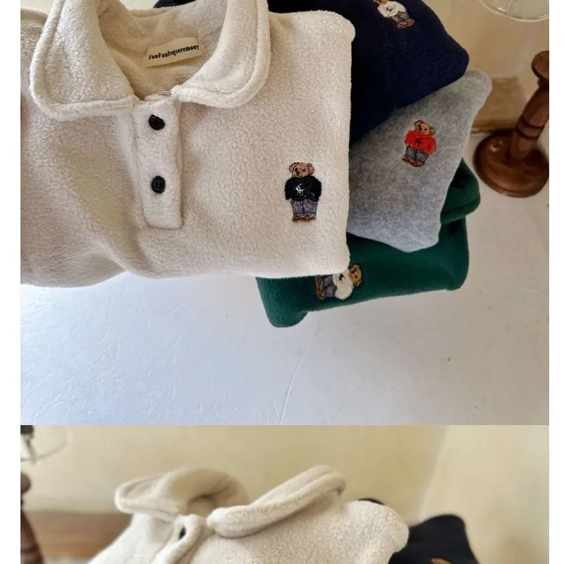 Kinder Jungen Fleece Poloshirts RAISE Herbst Winter Säuglinge Babys Jungen Unterhemd Locker Plus Samt Warm Kinder Jungen Pullover – Detail 14