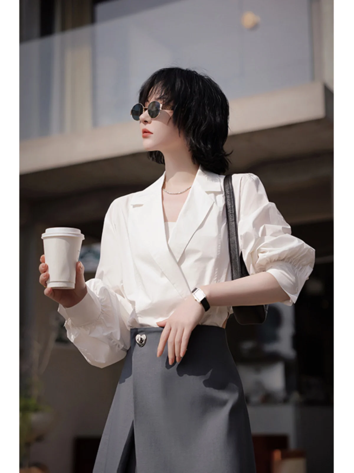 

White Long Sve Women's irt ort Sle UV Protection Spring New Arrival Faionable Versatile Top Commute Sle Slim Fit