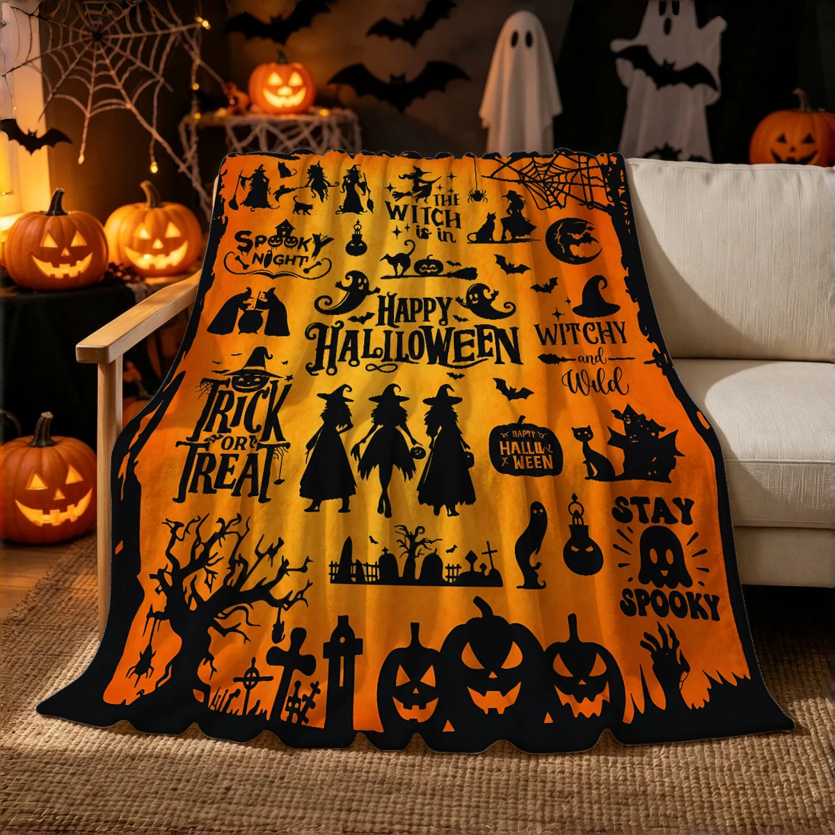 Lightweight Halloween flannel blanket detail