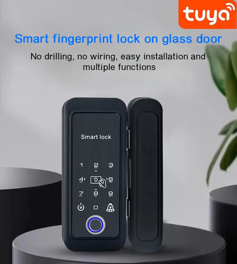 13.56Mhz RFID Tuya Smart Lock For Glass Wooden Door Biometric Fingerprint Lock Digital  Electronic Glass Door Lock Drill free