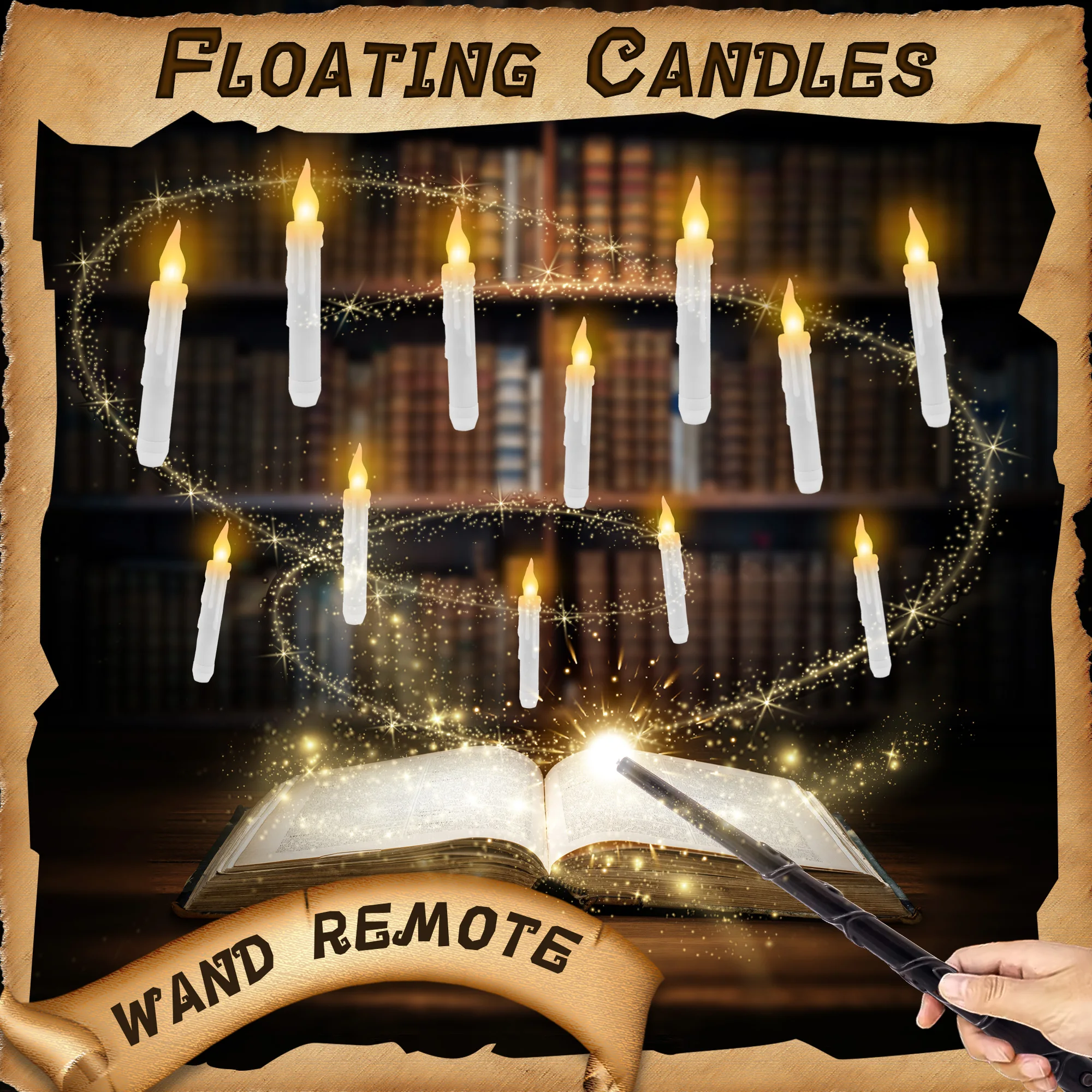 Halloween Decoration Floating LED Candles with Magic Wand Flameless Candle Taper Candles Remote Control  For Birthday Party