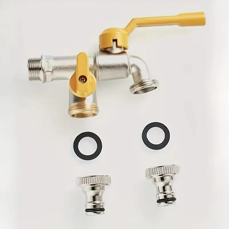 Double outlet garden hose faucet -1/2 inch connection, ideal for watering and lawn care, compatible with sprinklers and hose gun