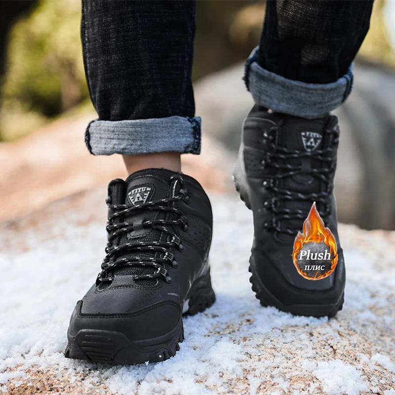 Brand Men Winter Snow Boots Waterproof Leather Sneakers Super Warm Men\'s Boots Outdoor Male Hiking Boots Work Shoes Size 39-47