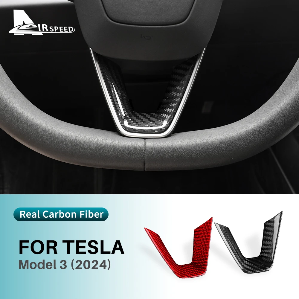 

Real Hard Carbon Fiber Steering Wheel Frame Cover For Tesla Model 3 Highland 2024 Trim New Model3 Car Interior Accessories