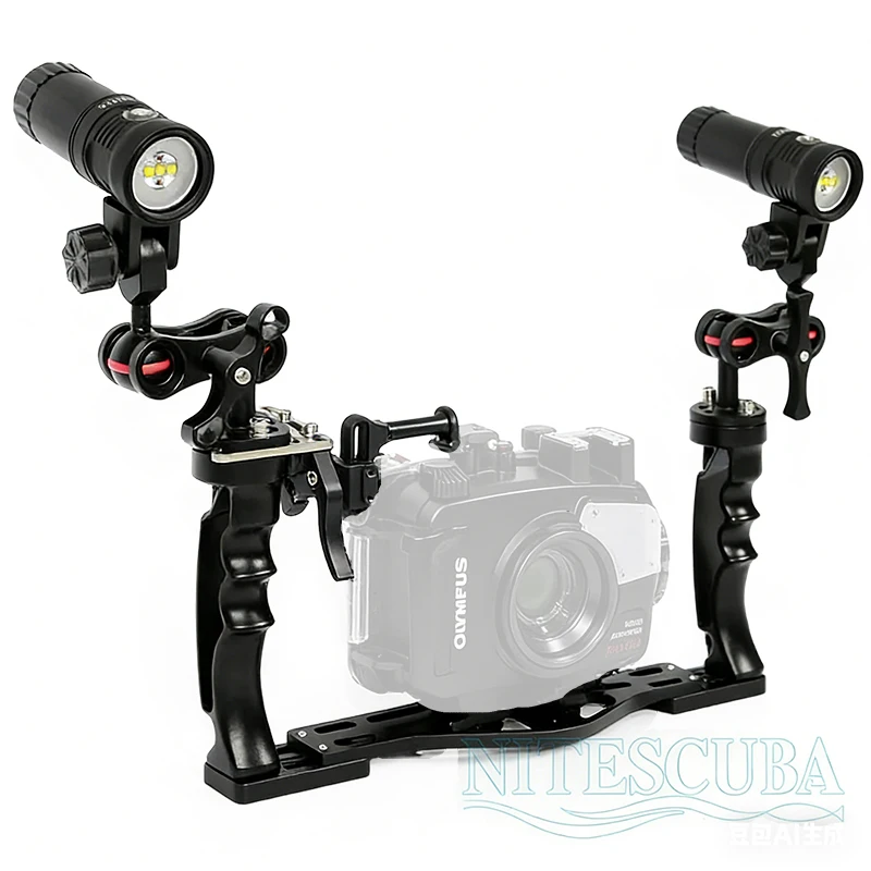 

Nitescuba Diving Handle Tray Combo Kit Bracket Shutter Trigger With S18/V20 3600 Lumen Video Light Underwater Camera Photograph