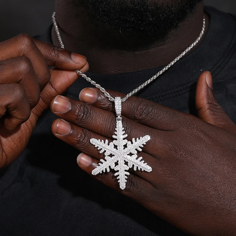 Iced Out D Color Moissanite Snowflake Pendant Necklaces Real Silver 925 Original Certified Charms Chains Hip Hop Jewelry Gifts