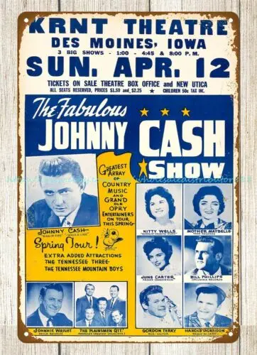 1964 Johnny Cash Grand Ole Opry KRNT Theatre Concert Poster metal tin sign