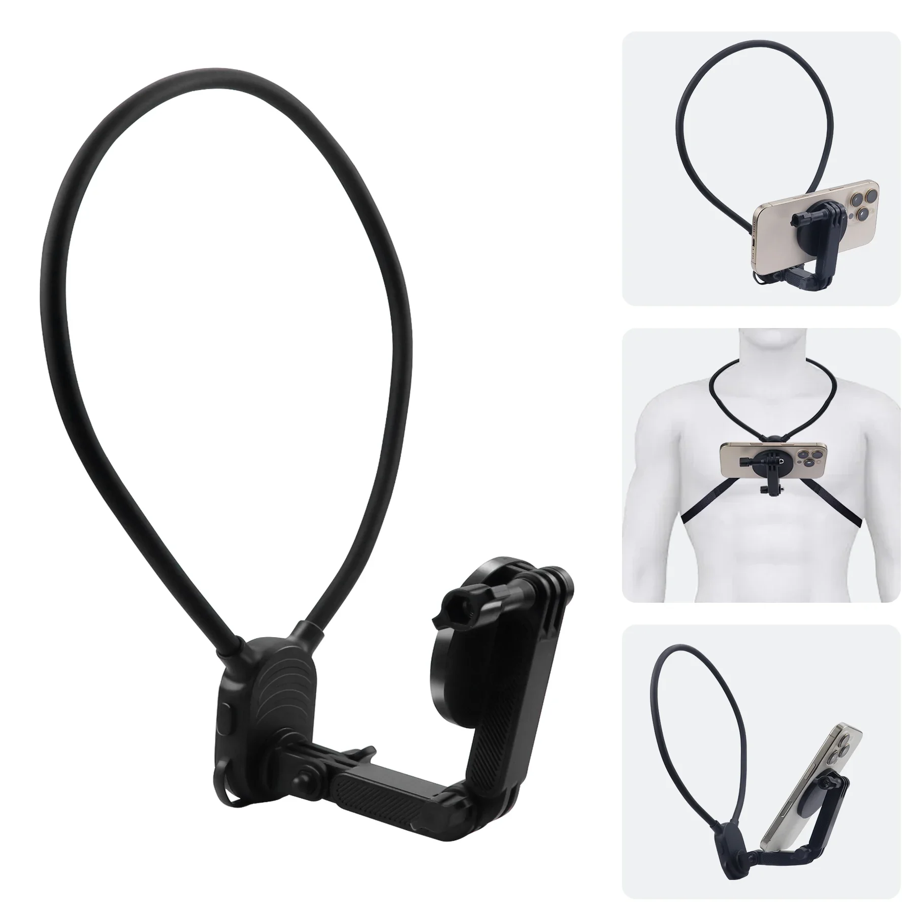 

Магнитное крепление на шею — установка для селфи POV/Vlog в один клик, 360° ° Регулируемая трехслойная конструкция для iPhone/Android.