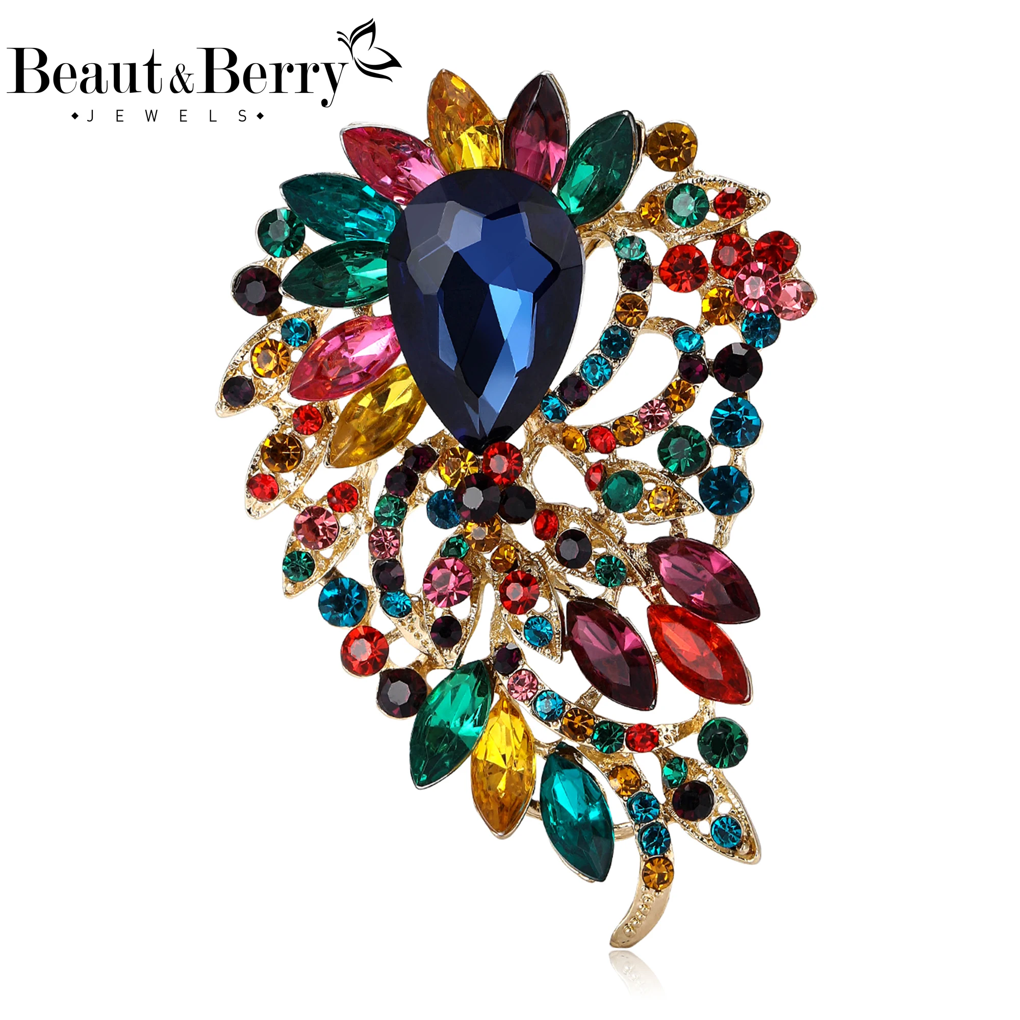 

Beaut&Berry Trendy Rhinestones Leaf Brooches for Women Unisex Gem Pins Casual Party Jewelry Accessories Gift Decoration