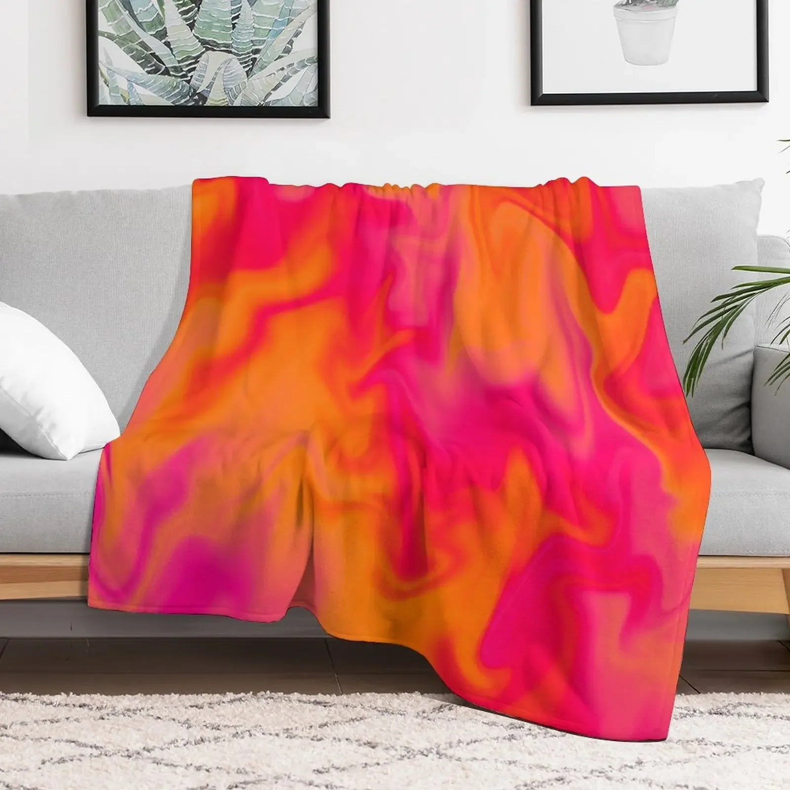 Pink, Orange, and Red Marble Fusion Design Throw Blanket Lightweight Cozy Blanket for Bed Sofa