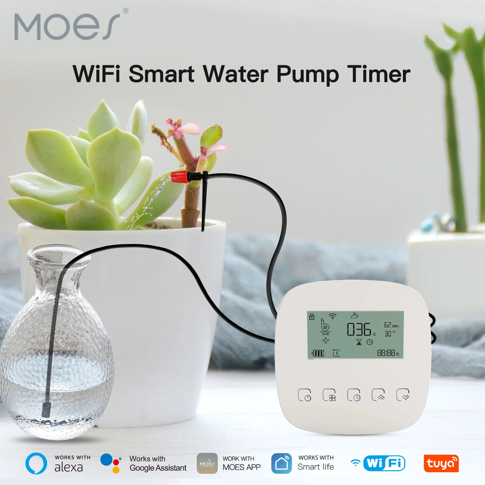 Moes WiFi Tuya Smart Watering Machine Automatic Plants Controller unit System Garden drip Irrigation Tools Alexa Google