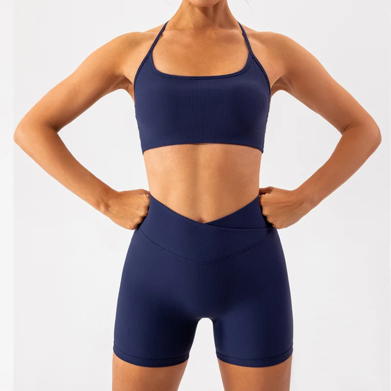 Tops deportivos de Yoga para mujer, pantalones cortos ajustados para correr, entrenamiento, Pilates, ropa de fitness