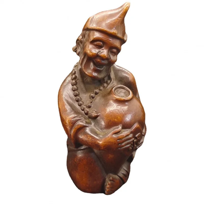Antique Collectible: Drunk Monk Jigong, Living , Dragon-Slashing Arhat Buddha Statue, Imitation Purple Bronze Patin