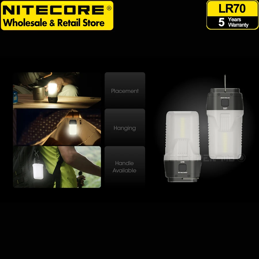 3-in-1 NITECORE LR70 USB-C Rechargeable Lantern Flashlight & Fast Charge Power Bank & Portable Camping Tent Light