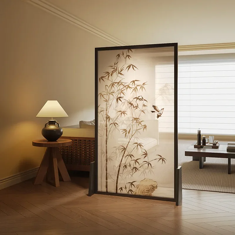 Chinese solid wood screen partition Song Dynasty aesthetic household entrance living room tea room mobile decorative bamboo