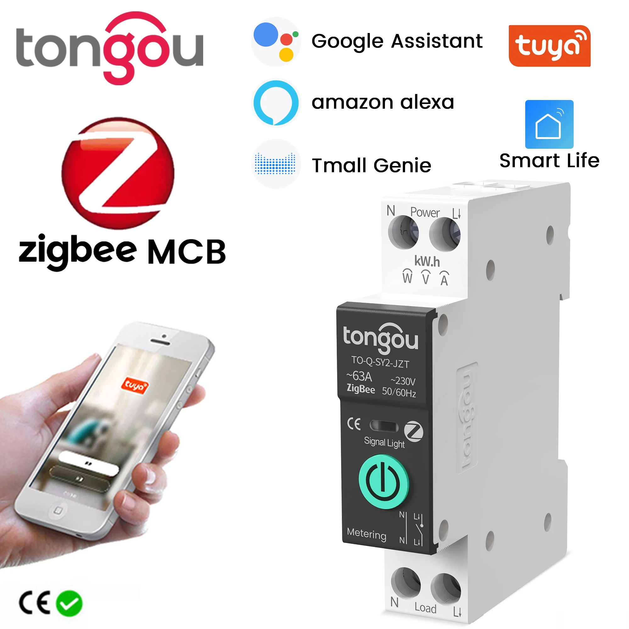 TUYA MCB ZigBee Smart Circuit Breaker Over Current Under Voltage Protection Power Metering 1-63A Wireless Remote Control Switch