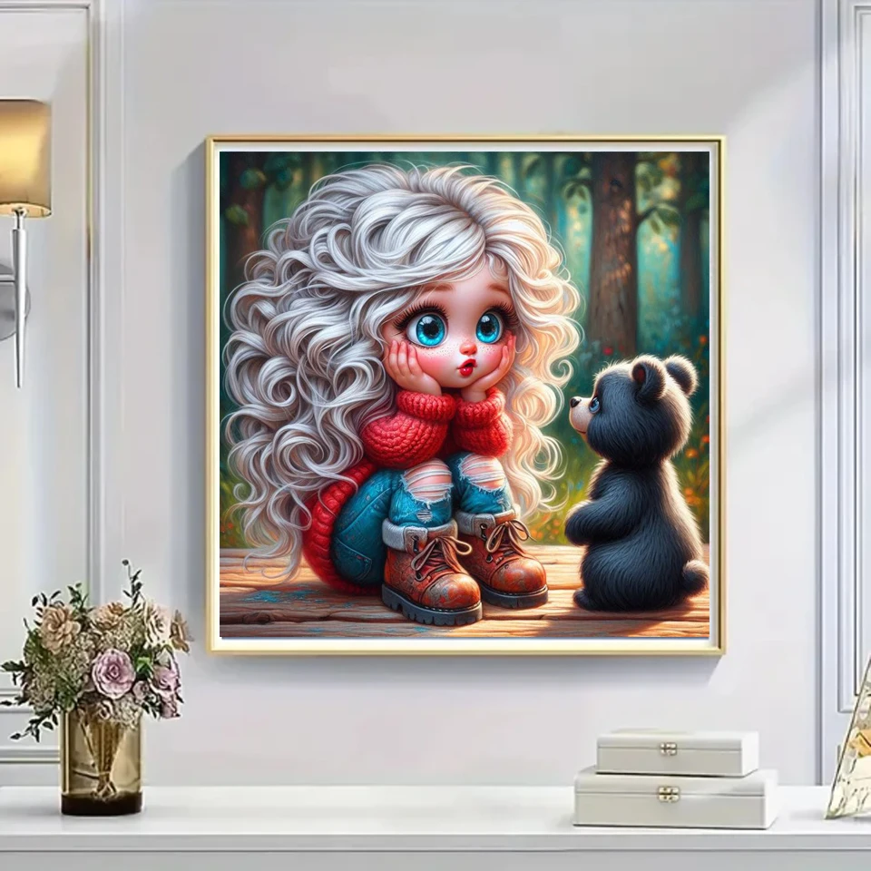DIY Diamond Painting Kit Cartoon Animal Elf Girl Full Square Round Diamond Embroidery Handmade Mosaic Home Decortion Gift