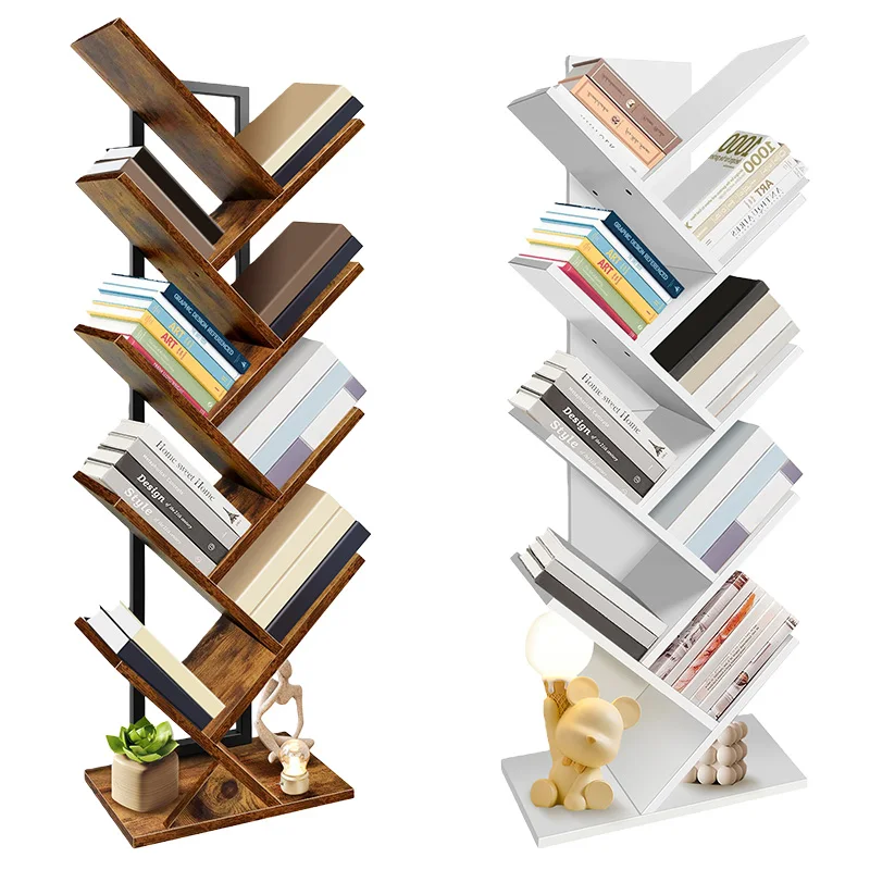 Vertical 9 Layer Tree Bookcase, Tall Slim Floor Storage Shelf for Home Office, Organizing Books DVDs CDs Magazines Display Rack