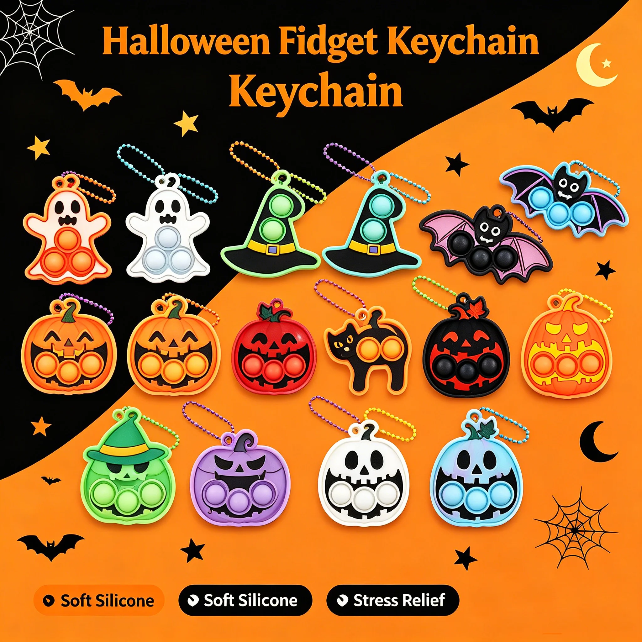 Halloween Pop Bubble Schlüsselanhänger Silikon-Anhänger Stressabbauendes Sensorisches Zubehör Feiertagsparty-Geschenke – Detail 2
