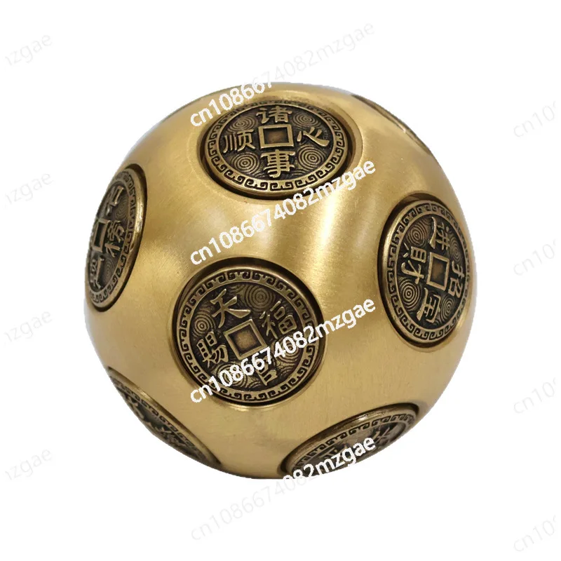 Brass six-sided round ball type decompression and rotary handle, the pieces come and go, attract wealth and treasure