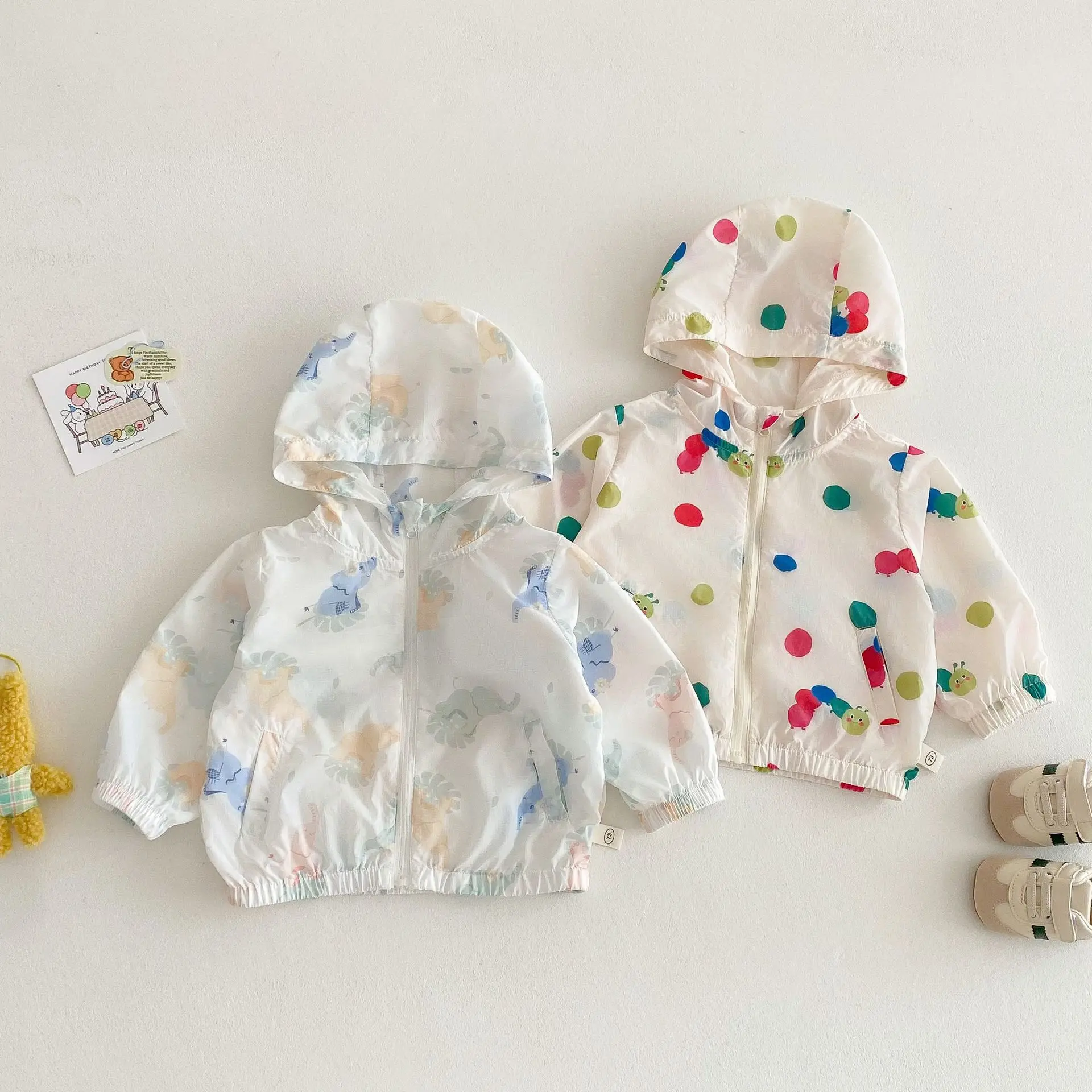 Girls Hooded Air-conditioned Shirt 2025 New Summer Baby Korean Version Western Style Summer Outfit Thin Cartoon Polka Dot Jacket