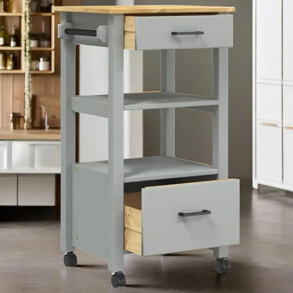 

MONZA Solid Wood Pine Kitchen Trolley - 18.9x15.7x35.4 Portable Storage Cart