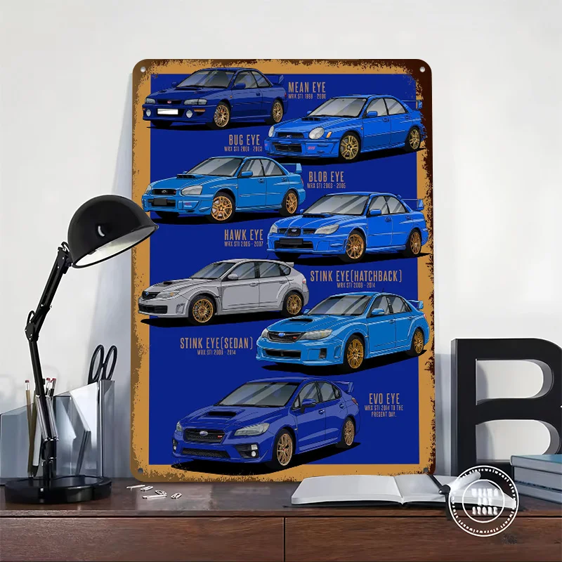 Sports Car Impreza WRX STi Metal Poster Customized Wall Art Retro Vintage Tinplate Signs for Man Cave Home Decoration Luxury