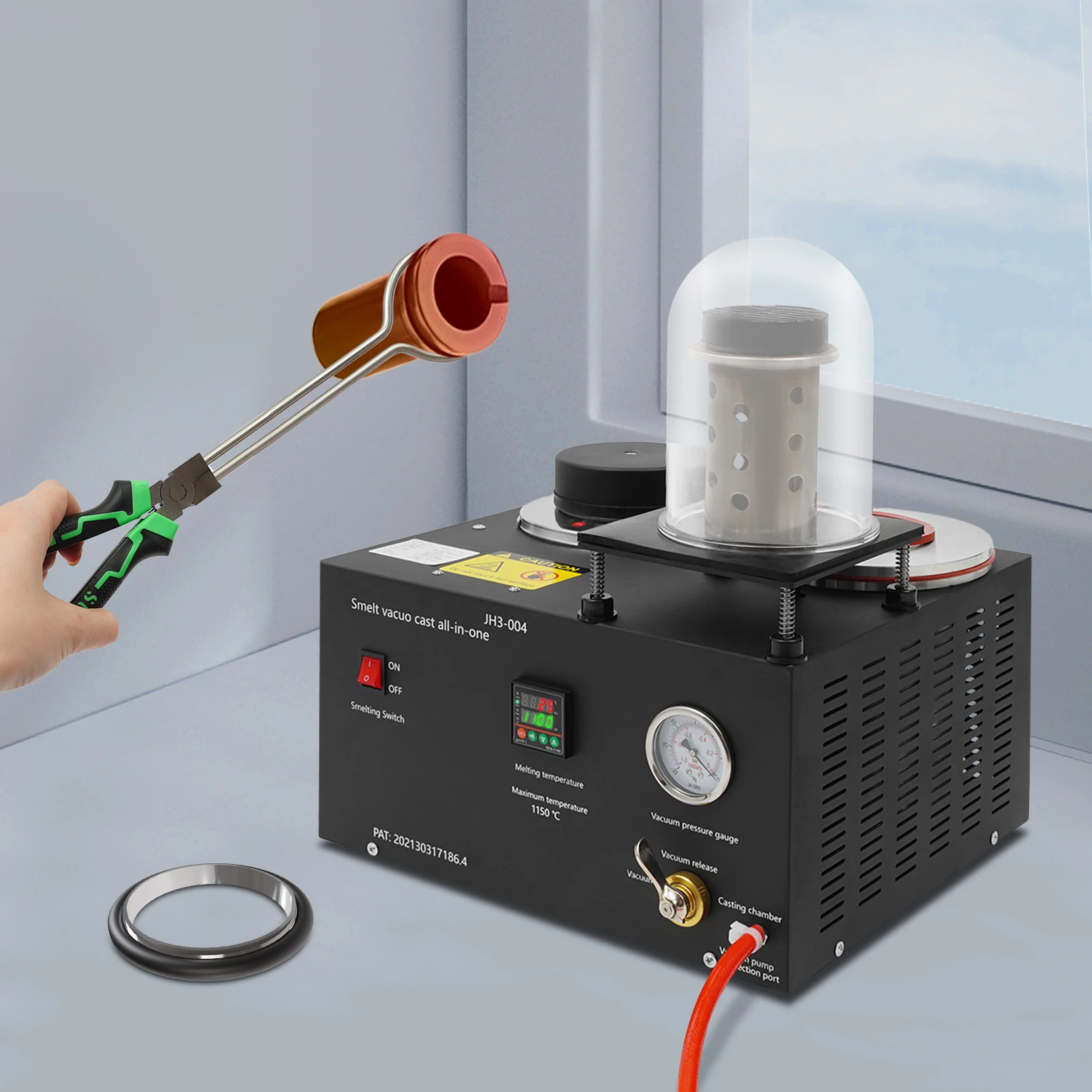 Máquina de fundición y vacío fundido de 1500W, máquina de fundición al vacío de 110V, máquina de fundición para hacer pepitas de oro, lingotes o joyería