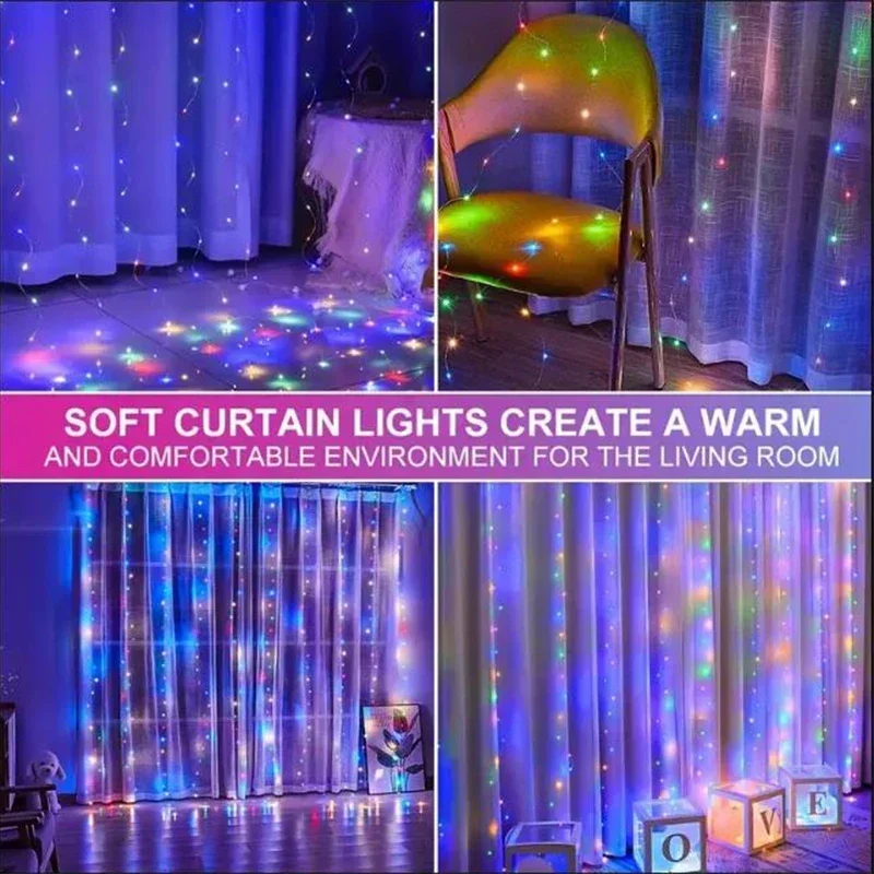 Telecomando USB 8-function Copper Curtain Light String impermeabile LED Star Light Christmas Garden Decoration Atmosphere Light