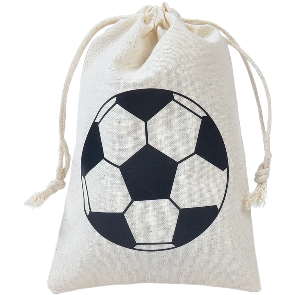 12 Soccer Themed Drawstring Bags for Football Teams Party Events Candy Sacks and Storage Linen Cotton Breathable Material