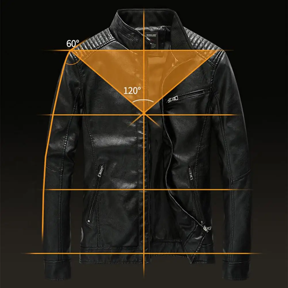 Business Gentleman Jacket Stylish Men's Faux Leather Jacket with Stand Collar Zipper Placket Slim Fit Solid Color for Fall