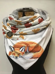 Fox 3D Printed Warm Fleece Casual Scarf And Shawl for Women