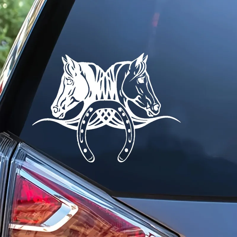 Equestrian Vinyl Decal: Horse Heads And Horseshoe Design for Car, Van, And Bonnet Sides - Durable Vinyl Material