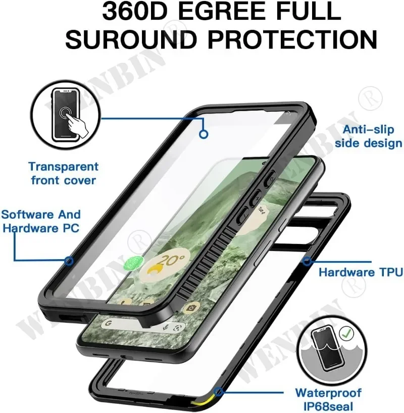 IP68 Luxury Waterproof Case Google Pixel 8 7 Pro 7A Snow Dust Shock Proof 360° Underwater IP68 Certified Cover