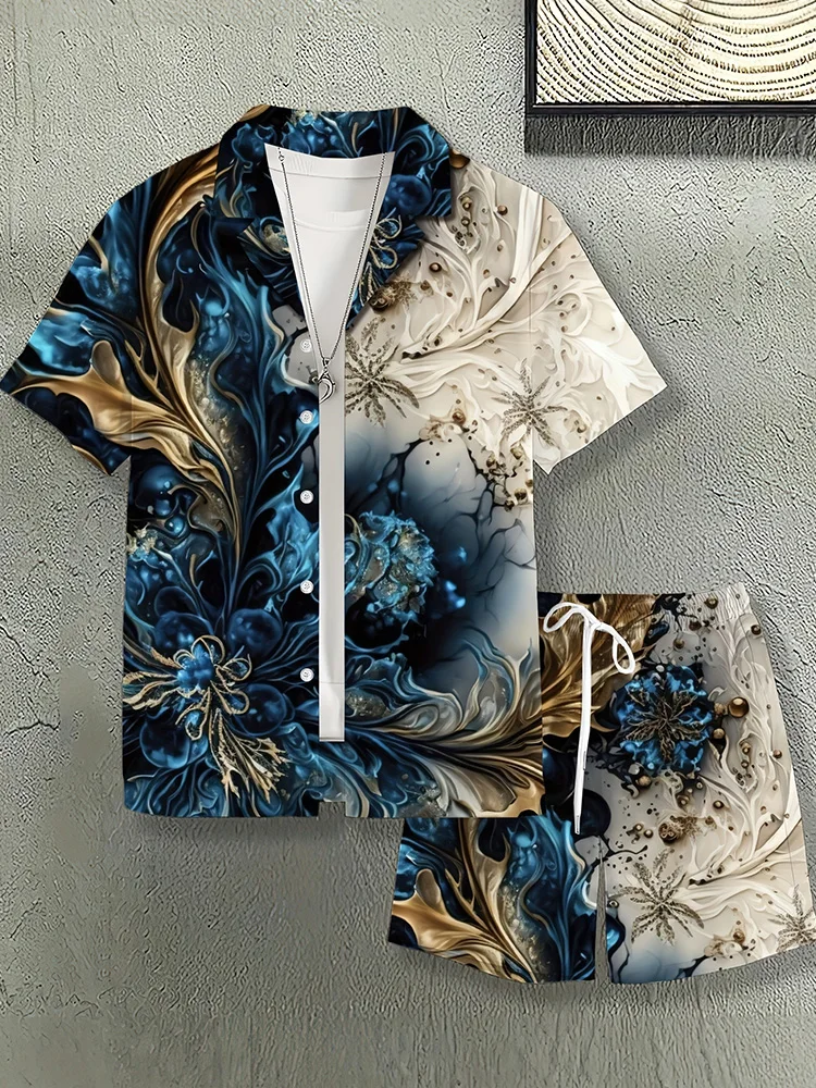 2025 New Summer Casual Men's Shirt And Beach Shorts Set 3D Printed Short-sleeved Outdoor Streetwear Shorts Camisas De Hombre