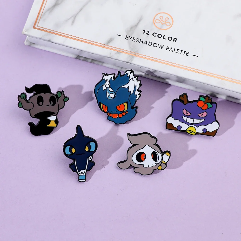 6 Pcs Creative Cartoon Elf Brooch Cute Christmas Gengar Enamel Pin Backpack Clothing Jewelry Metal Badge Accessories A Gift view 2