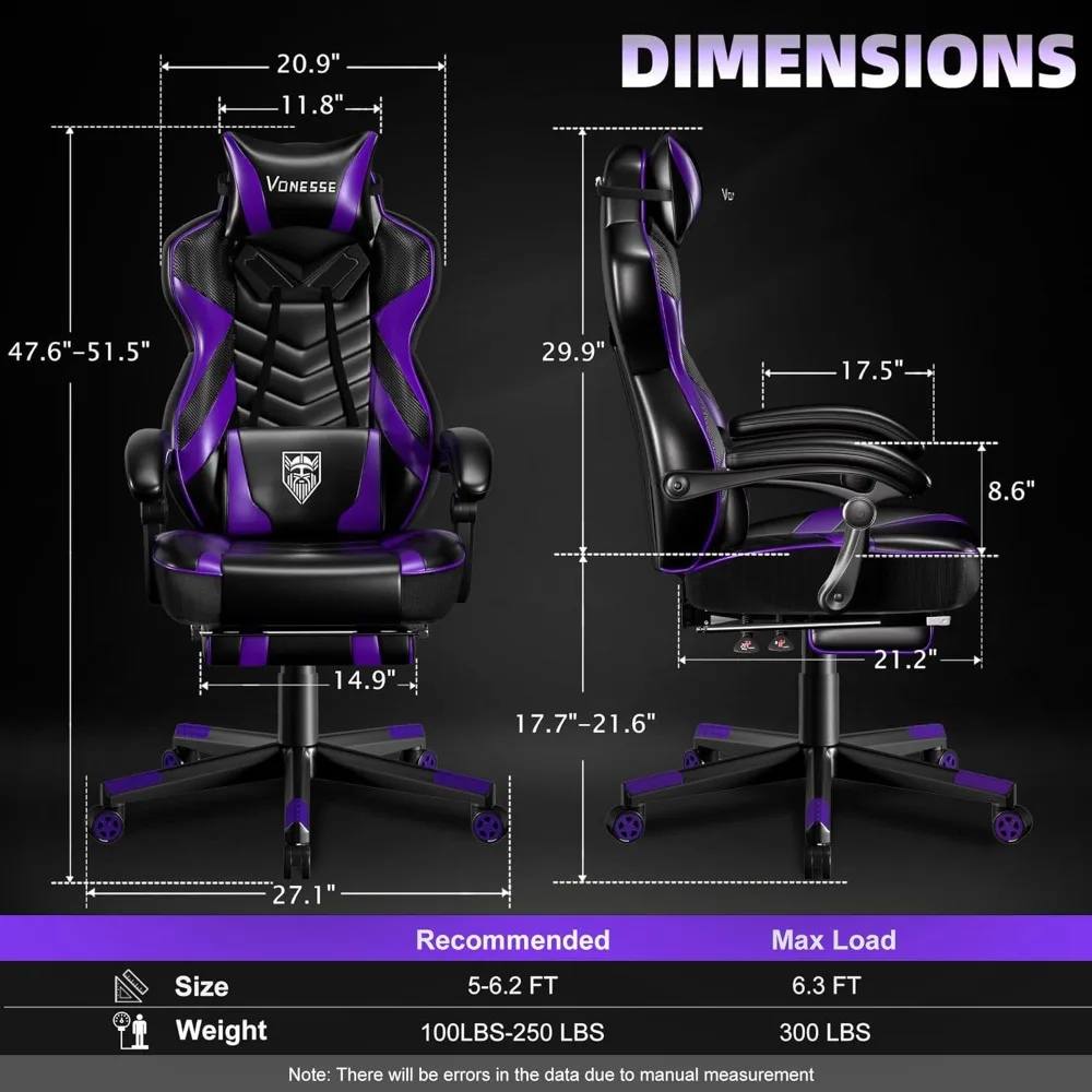 เก้าอี้เล่นเกมทรงสูงพร้อมที่วางเท้าและระบบนวด เหมาะสำหรับเก้าอี้เล่นเกมสำหรับผู้ใหญ่ที่มีพนักพิงรองรับหลังส่วนล่าง